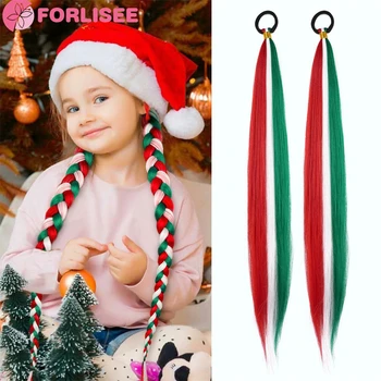 FORLISEE 2 חבילת קלוע חג המולד צבעוני הקוקו תוספות שיער אלסטי עם עניבה ישר אופנה לעטוף את פאת קוקו 25 Inche