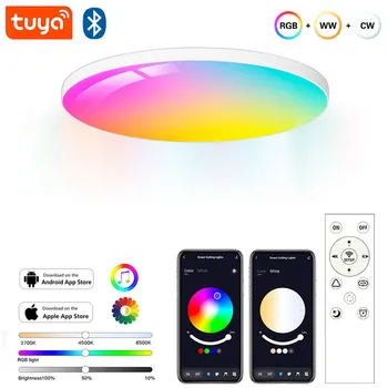 TUYA אפליקציה Smart WIFI LED מעגלי אור תקרת RGBCW עמעום תואם עם אלקסה הבית של Google חדר שינה סלון אור מקיף