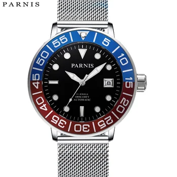 אופנה Parnis 42mm כחול אדום לוח גברים אוטומטיים מכאני שעון לוח שנה. זוהר, יוקרה שעונים של גברים רלו גבר שעון מתנה