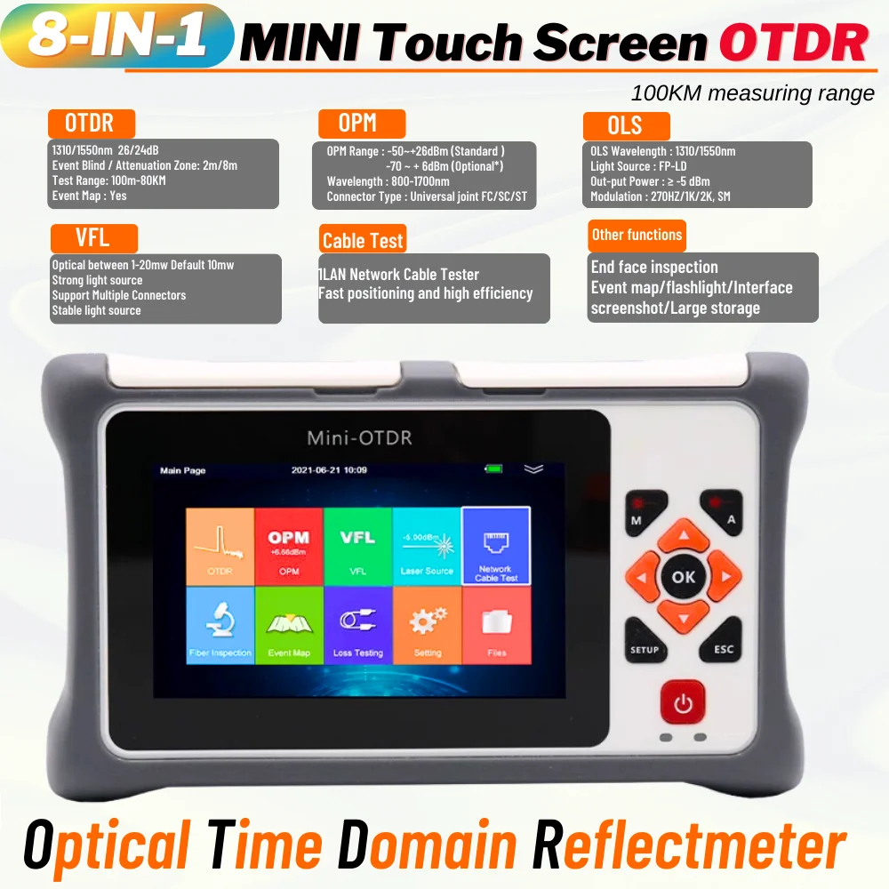 100KM Pro mini OTDR Reflectometer על GPON EPON לחיות-שירות בדיקות מסך מגע סיבים אופטיים OTDR VFL שמחלקת חקירת תקריות ירי OPM אירוע המפה - 0
