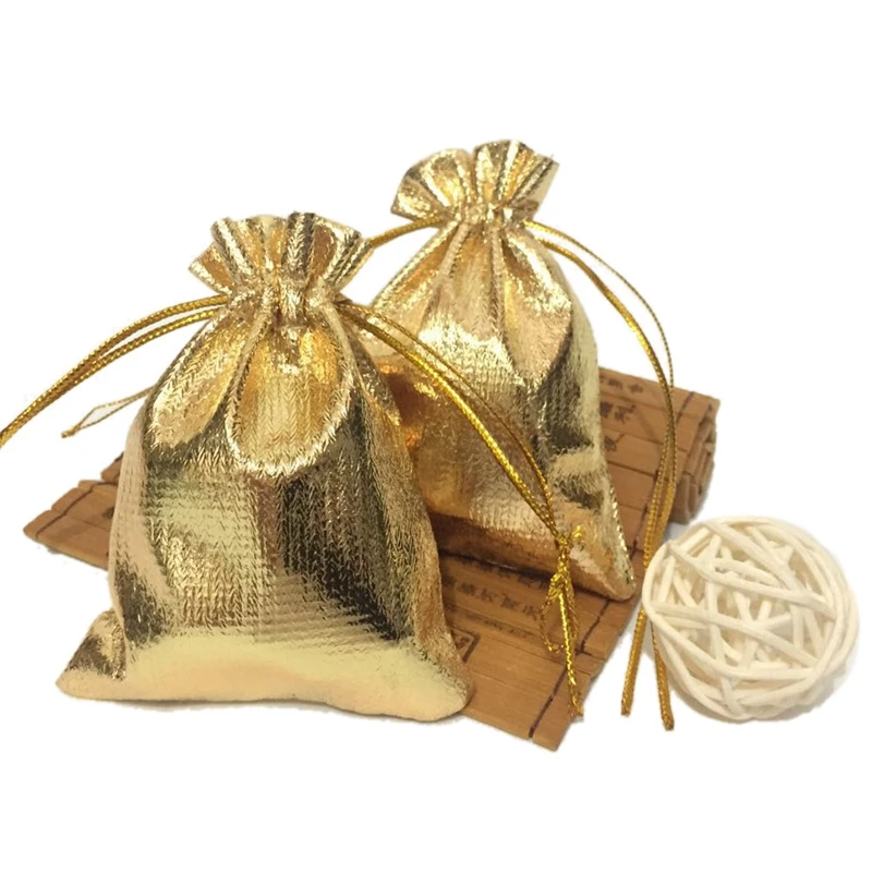 100Pcs רדיד זהב אורגנזה שקית ממתקים שקיות מתנה חג מולד קישוט מסיבת חתונה טובה נרתיק מתנה אריזות שקיות שרוך כיס - 3