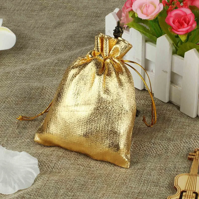 100Pcs רדיד זהב אורגנזה שקית ממתקים שקיות מתנה חג מולד קישוט מסיבת חתונה טובה נרתיק מתנה אריזות שקיות שרוך כיס - 5