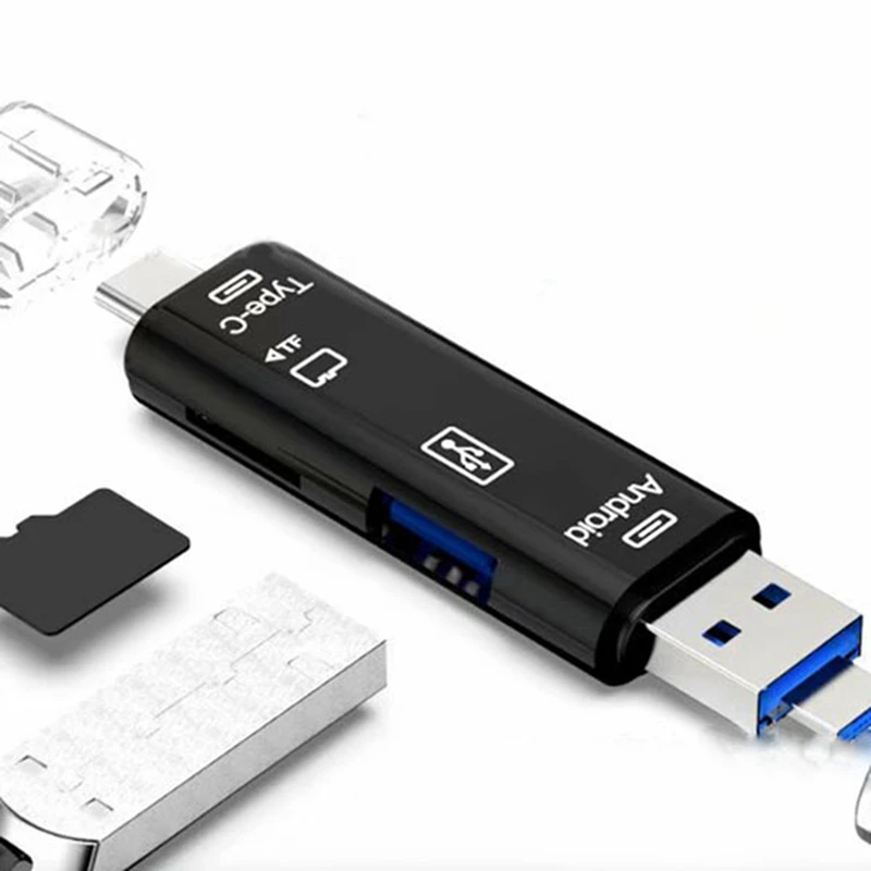 10X 5-In-1 רב תכליתי OTG קורא כרטיסי Micro-SD / SD / USB קורא TF תמיכה אנדרואיד מסוג-C טלפון אוניברסלי - 1