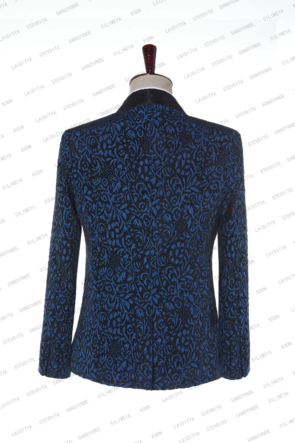 2023 כחול פרחוני אקארד חליפות גברים Slim Fit עם כפול עם חזה החתונה טוקסידו השושבינים סריג שחור דש האופנה הגברי - 5