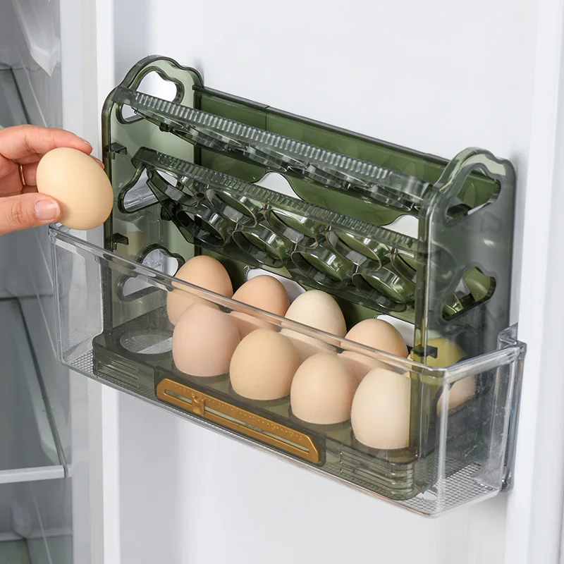 2023 מקרר ביצה מחזיק 30 רשתות ביצה תיבת אחסון סיבוב 3 שכבות מקרר ביצים מיכל חוסך מקום במטבח ביצים מחזיק תיק - 2