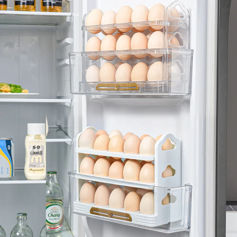2023 מקרר ביצה מחזיק 30 רשתות ביצה תיבת אחסון סיבוב 3 שכבות מקרר ביצים מיכל חוסך מקום במטבח ביצים מחזיק תיק - 3