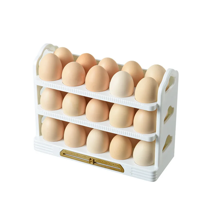 2023 מקרר ביצה מחזיק 30 רשתות ביצה תיבת אחסון סיבוב 3 שכבות מקרר ביצים מיכל חוסך מקום במטבח ביצים מחזיק תיק - 4