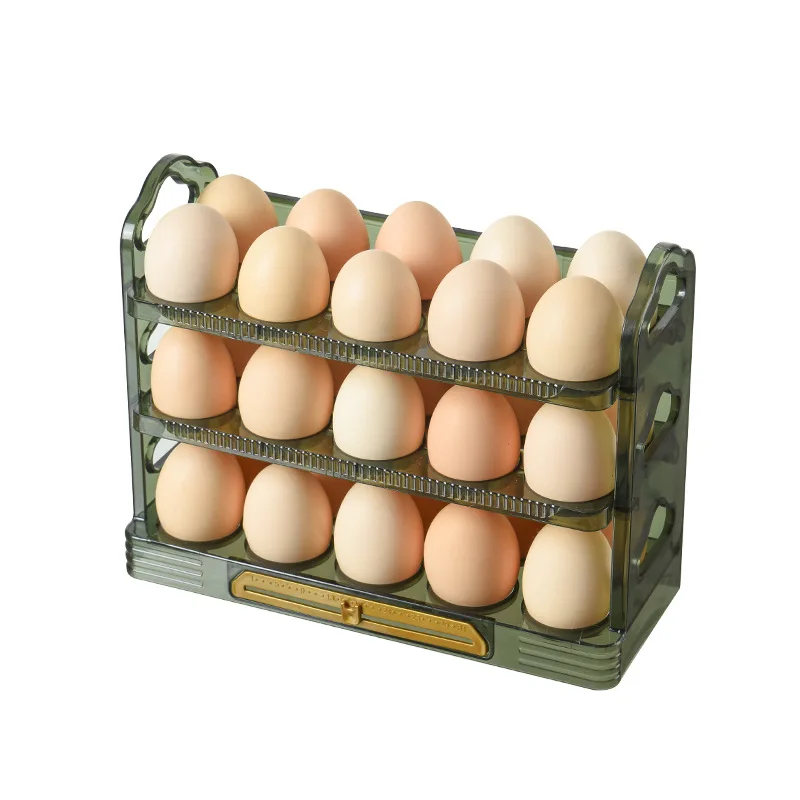 2023 מקרר ביצה מחזיק 30 רשתות ביצה תיבת אחסון סיבוב 3 שכבות מקרר ביצים מיכל חוסך מקום במטבח ביצים מחזיק תיק - 5