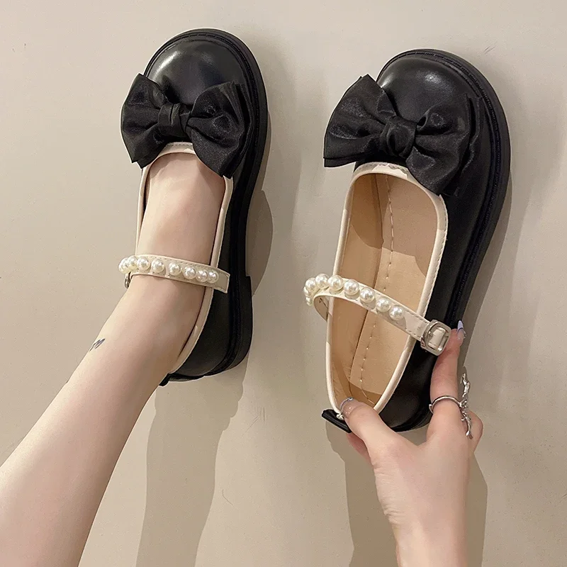2023 סתיו חדש נעלי נשים עוקץ חרוז אבזם רצועה של הנשים משאבות עקבים נמוכים נעלי בנות פרפר-קשר סוויט מרי ג ' יין נעליים - 0