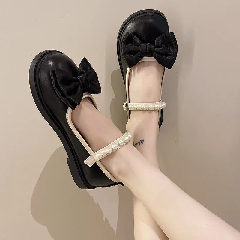 2023 סתיו חדש נעלי נשים עוקץ חרוז אבזם רצועה של הנשים משאבות עקבים נמוכים נעלי בנות פרפר-קשר סוויט מרי ג ' יין נעליים - 1