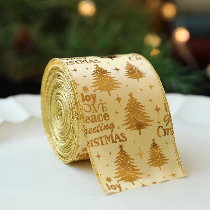 2Meter חג המולד זהב עם סרט בד קשת חומר עץ חג המולד קצה סרט קישוט DIY קופסת מתנה קישוט - 4