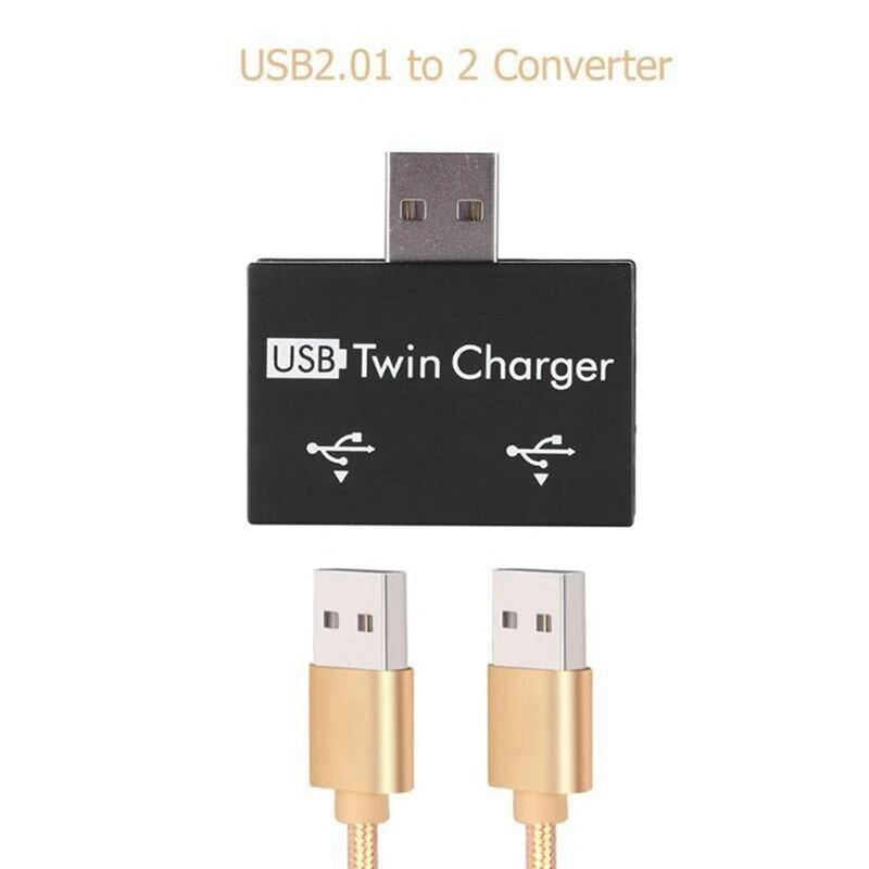 2X USB 2.0 זכר תאום נקבה מטען כפול 2 יציאת USB Dc 5V טעינה מפצל Hub מתאם ממיר מחבר - 1