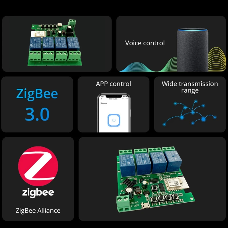 2X Zigbee Tuya חכם 4CH ממסר מודול DC5V 7-32V Rf433mhz בשלט רחוק מתג אור לעבוד עם אלקסה הבית של Google - 1