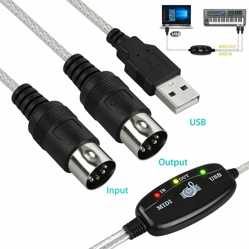 2X מידי ל-USB כבל ממיר מחבר למחשב סינתיסייזר מקלדת מוסיקה מתאם הביתה אולפן מוסיקה - 2