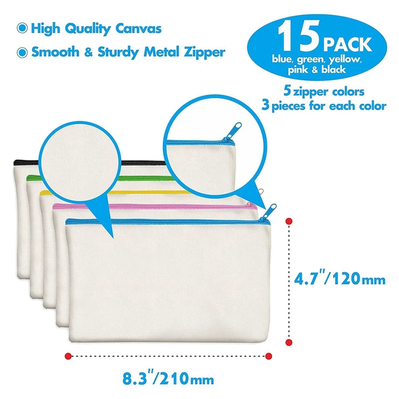 30 Pack ריק בד כותנה DIY מלאכה רוכסן שקיות שקיות קלמר איפור קוסמטיקה, מוצרי טיפוח נייח אחסון - 5