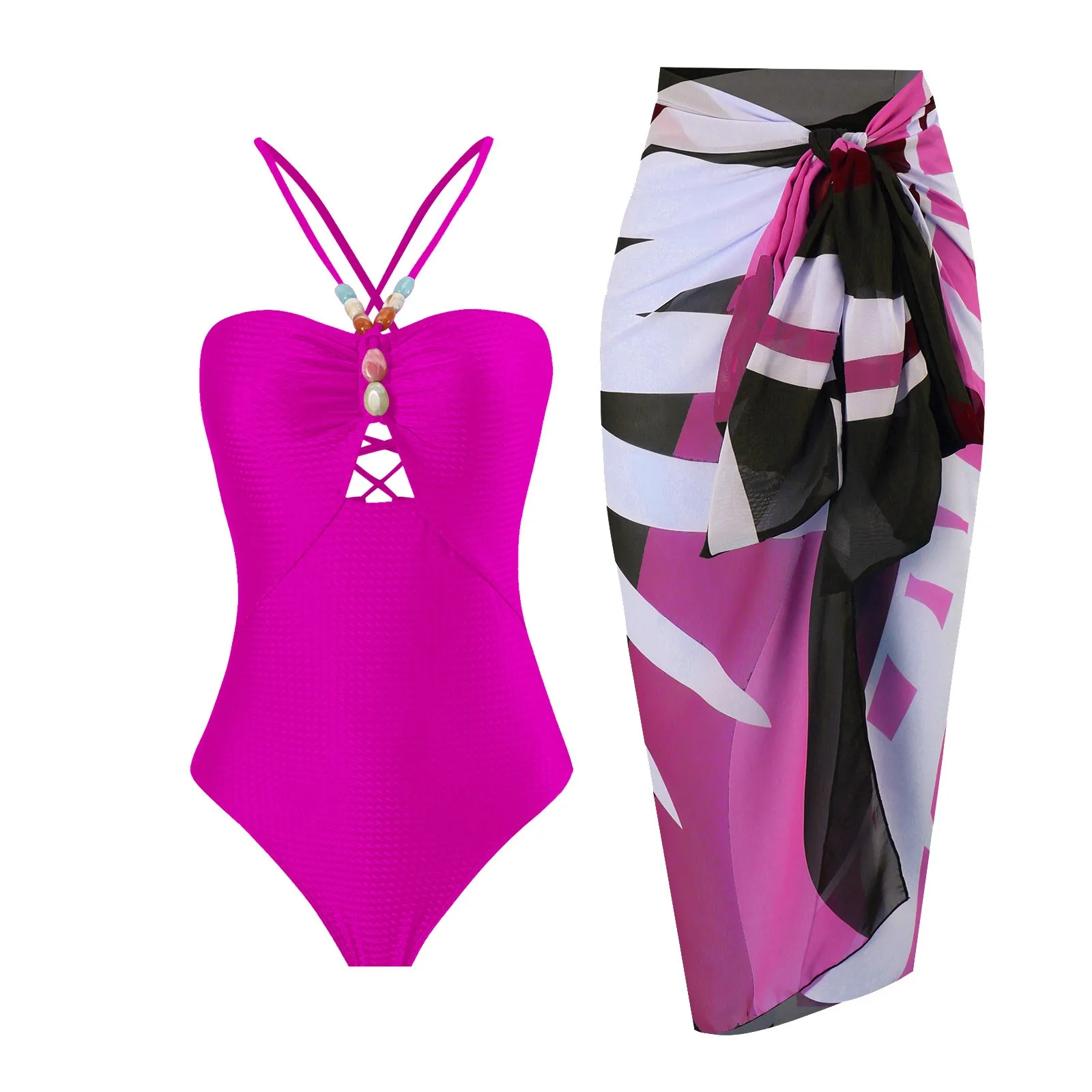 3PC הקיץ הדפסה בגדי ים נשית חתיכה אחת סגורה בגדי ים פוש אפ לנשים לשחות ללבוש גוף בגדי ים חוף ביקיני mujer - 2