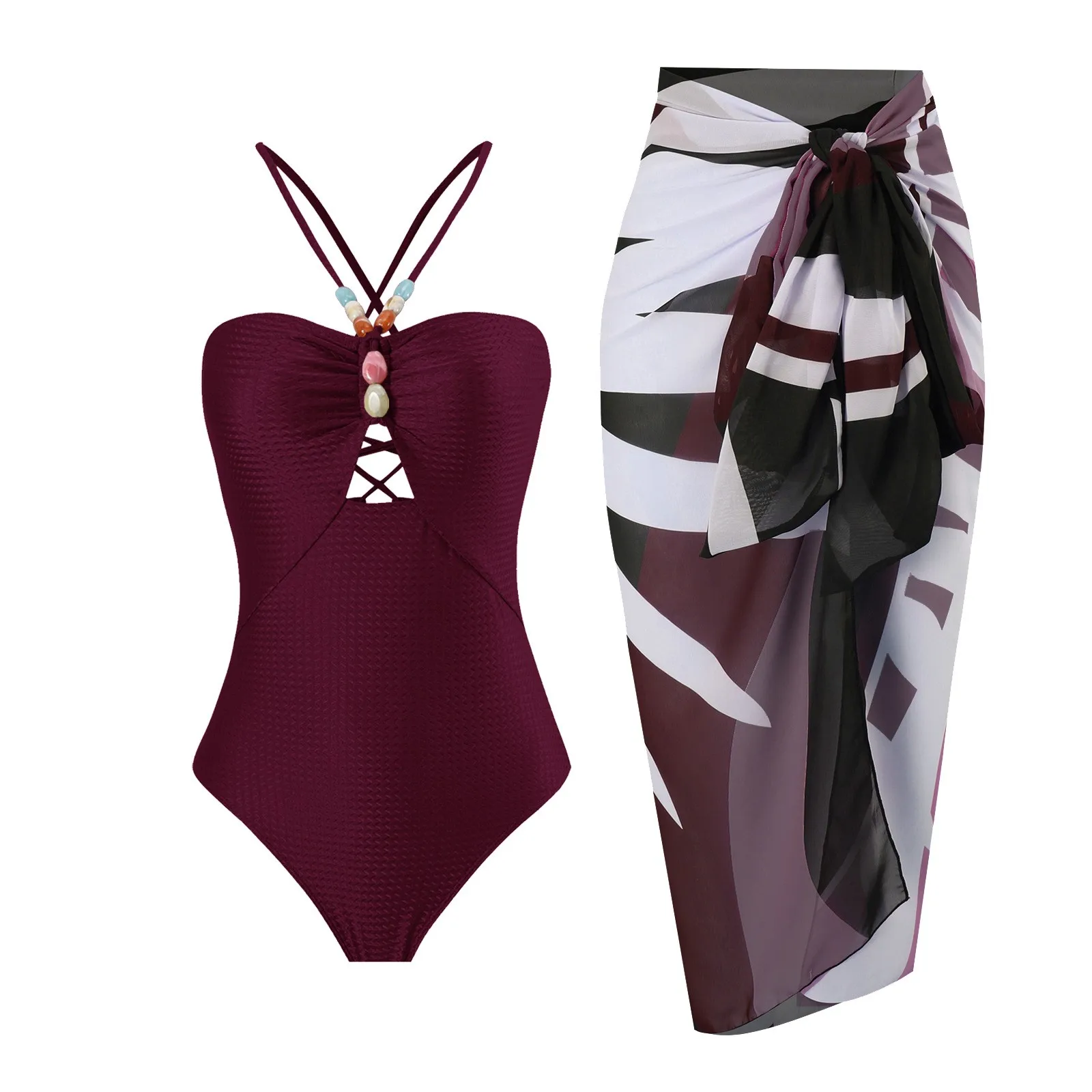 3PC הקיץ הדפסה בגדי ים נשית חתיכה אחת סגורה בגדי ים פוש אפ לנשים לשחות ללבוש גוף בגדי ים חוף ביקיני mujer - 3