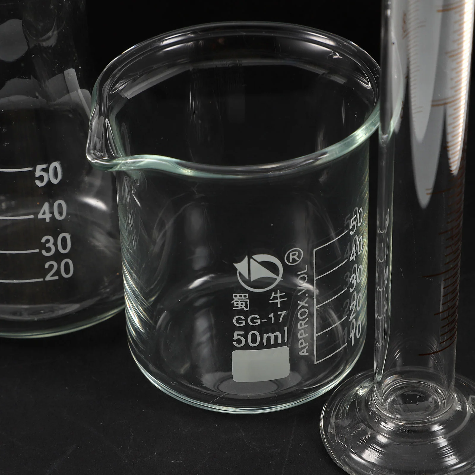 3pcs מעבדה ציוד (זכוכית, כוס מדידה גליל בקבוק חרוטי) - 4
