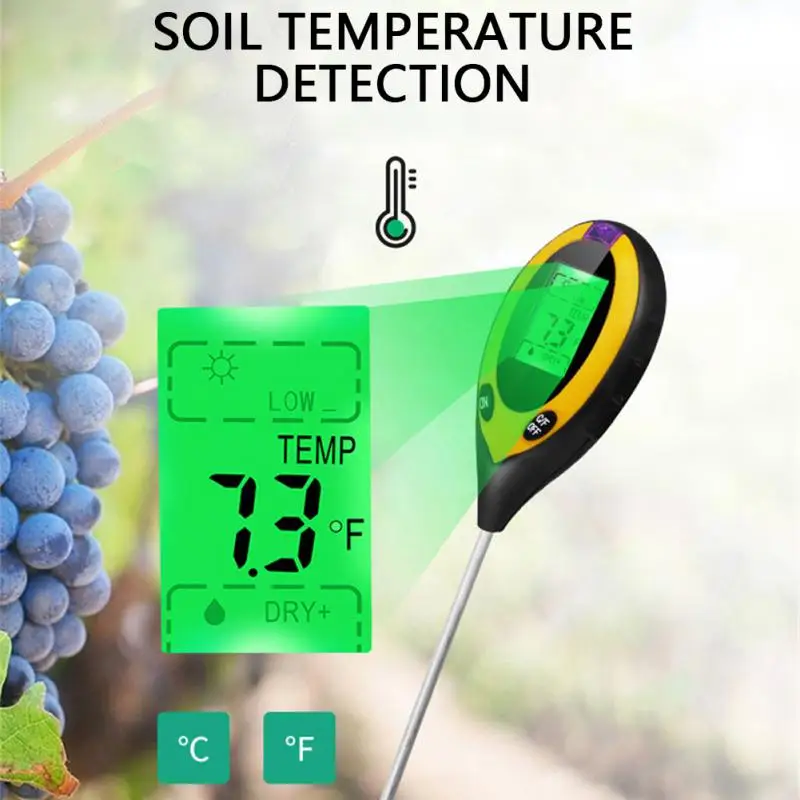 4In1 דיגיטלי אדמה PH מטר הביתה גינון לחות לנטר את הטמפרטורה שמש בודק צמחים חקלאות ניתוח כלי מדידה - 3
