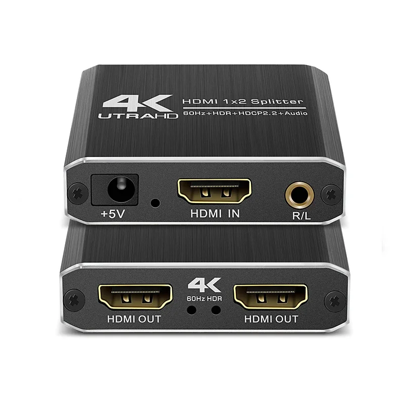 4K UTRA HD HDMI תואם 2.0 1X2 מפצל 1 2 מתג תיבת מתאם תמיכה 4K/60Hz YUV4:4:4 HDR 2.2 ו-אודיו R/L פלט - 2