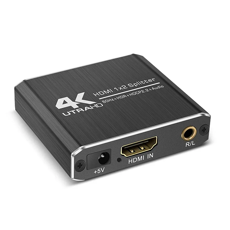 4K UTRA HD HDMI תואם 2.0 1X2 מפצל 1 2 מתג תיבת מתאם תמיכה 4K/60Hz YUV4:4:4 HDR 2.2 ו-אודיו R/L פלט - 5