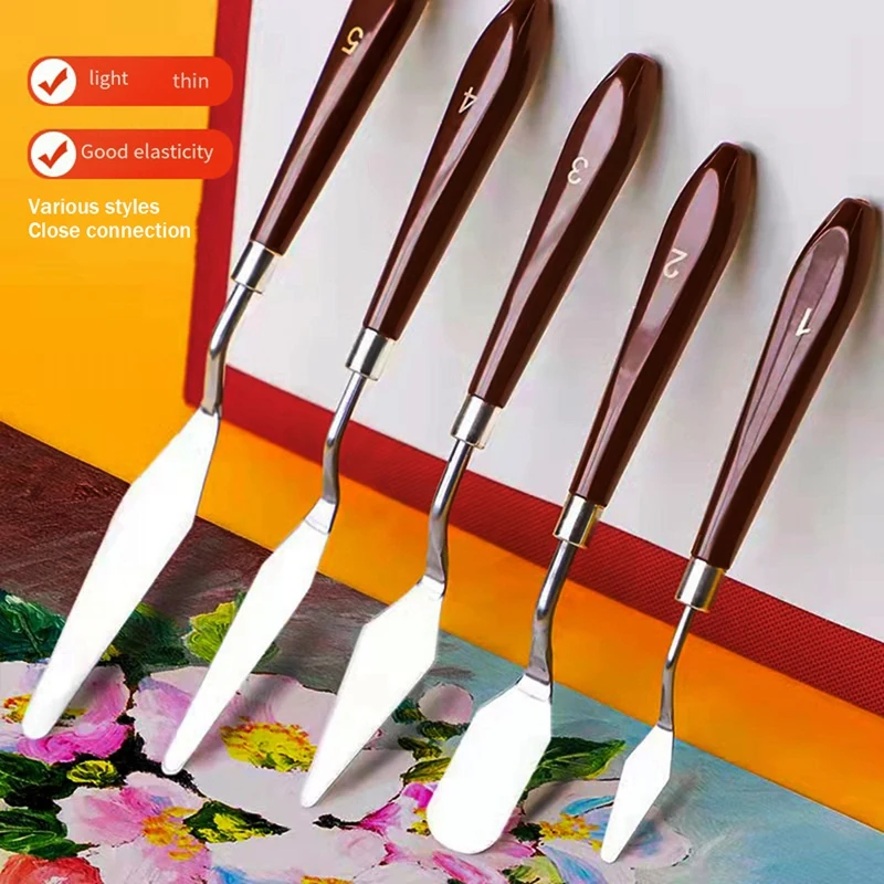5 יח ' ציור שמן סט סכינים ציור שמן חפירה ציור שמן סכין שמן אקריליק ציור כלים להגדיר ערכת צבעים ערבוב - 4