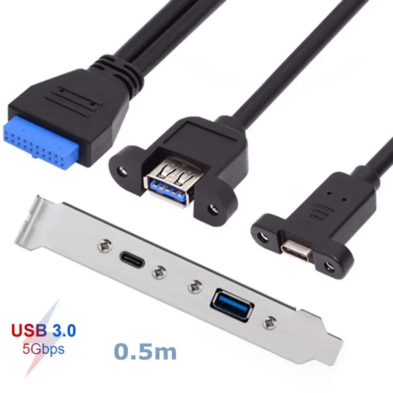 5Gbps האחורי USB 3.1 יציאת הרחבה 20Pin להקליד C-נקבה, 3.0 USB נקבה כבל נתונים עם לוח על מארז מחשב עמיד - 1