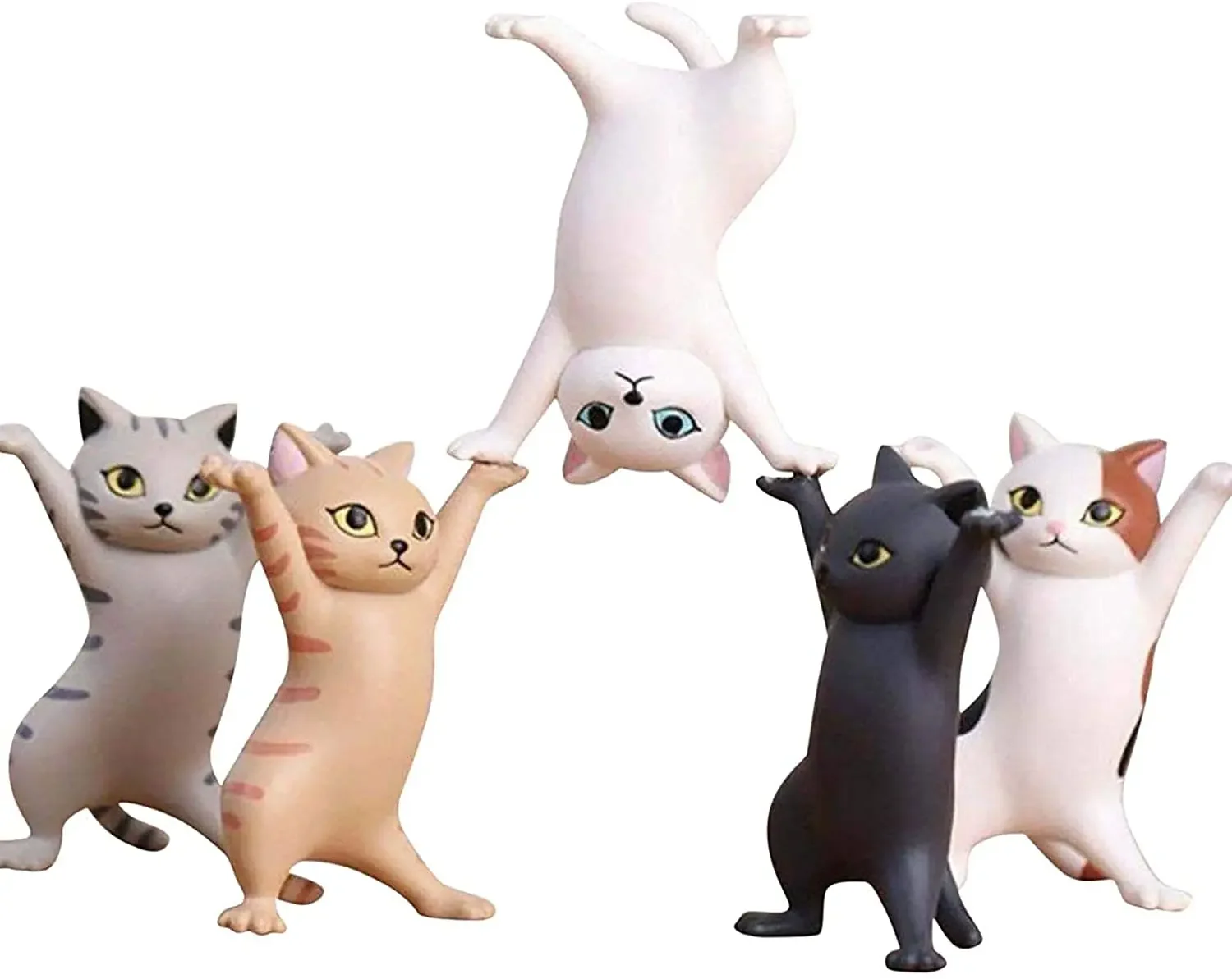 5pcs לרקוד חתולים עט AirPods מחזיקי חתול פסלון קישוט הרמת משקולות החתול מחזיק עט מיני חתול דמויות צעצוע Playset מתנה יפן - 2