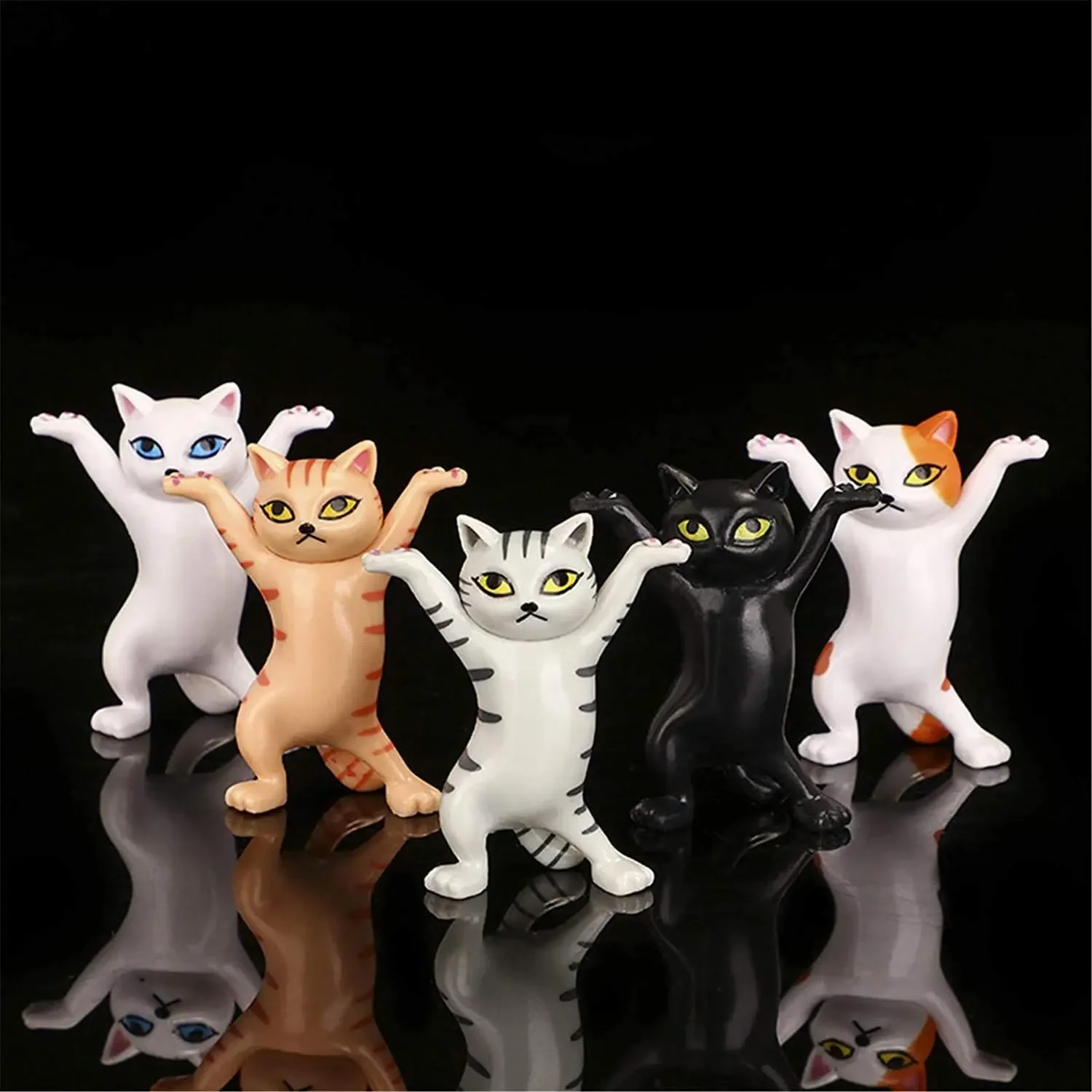 5pcs לרקוד חתולים עט AirPods מחזיקי חתול פסלון קישוט הרמת משקולות החתול מחזיק עט מיני חתול דמויות צעצוע Playset מתנה יפן - 5