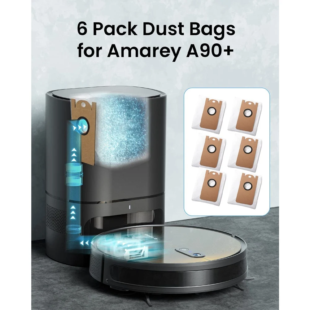 6 Pack החלפת שקיות אבק על Amarey A90+ Self-ריקון אבק רובוט - 5