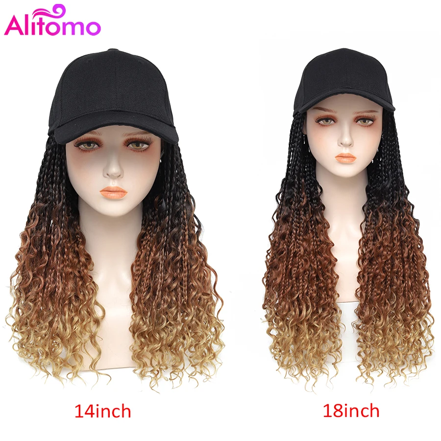 Alitomo חדש 14/18 אינץ סינטטי קלוע פאות כובע כובע בייסבול עם קרלי תיבת צמות לנשים מתכוונן עבור בנות - 1