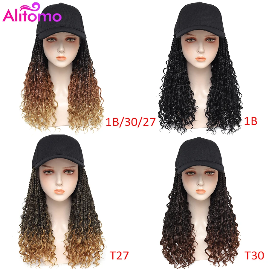 Alitomo חדש 14/18 אינץ סינטטי קלוע פאות כובע כובע בייסבול עם קרלי תיבת צמות לנשים מתכוונן עבור בנות - 2