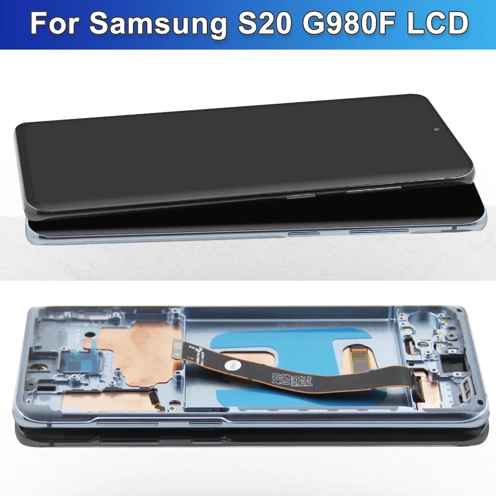 AMOLED עם מסגרת עבור Samsung S20 תצוגת LCD מסך מגע דיגיטלית הרכבה על S20 5G SM-G980, SM-G980F LCD - 1