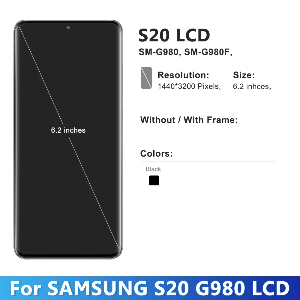 AMOLED עם מסגרת עבור Samsung S20 תצוגת LCD מסך מגע דיגיטלית הרכבה על S20 5G SM-G980, SM-G980F LCD - 2