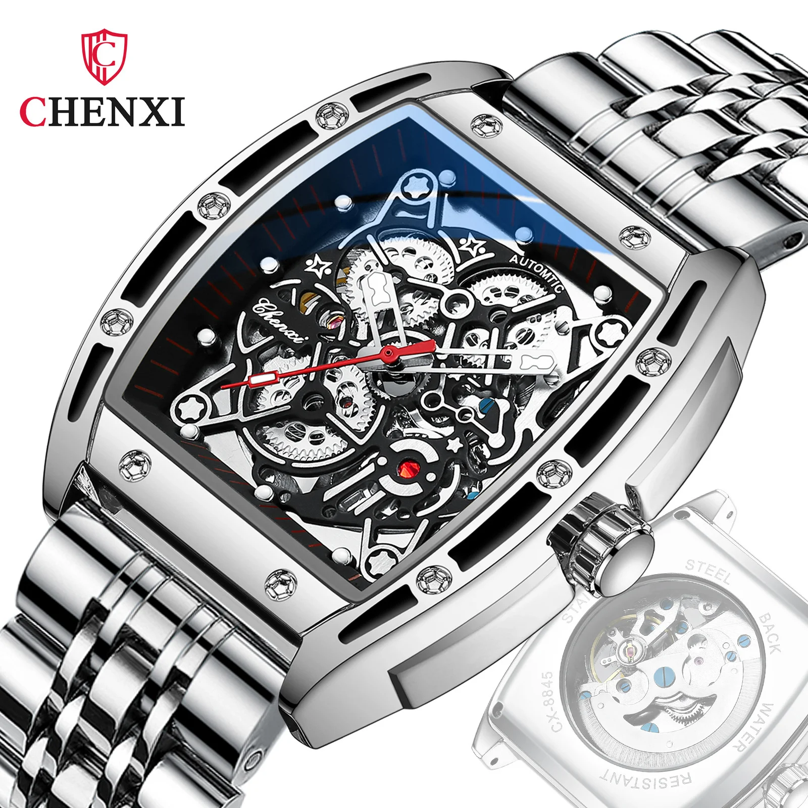 CHENXI 8865 חם מכירה סטיות זכר חלול מכאניים אוטומטיים שעון גברים נירוסטה מפעל שעון יד רלו גבר - 1