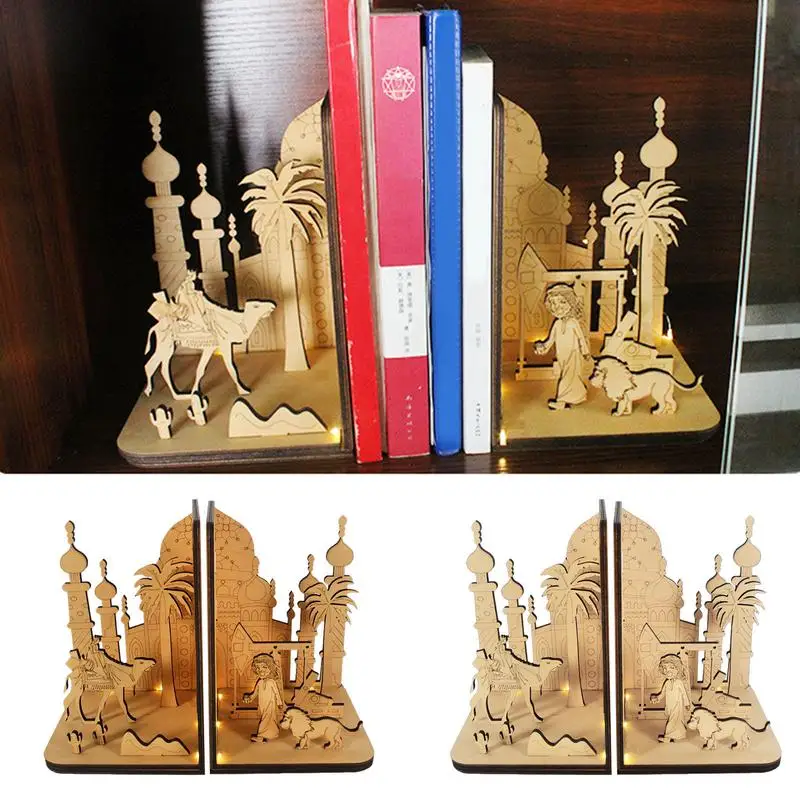 DIY 3D עץ הספר פינה מדף מיניאטורות ערבית אתנית זירת ערכות וינטג ' המפורסם סוכנות תומך הספרים בעיצוב הבית - 0