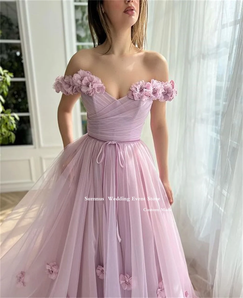 Eightree חינני שמלות לנשף קו מחוץ הכתף טול 3D פרחים גבוהים שסף רשמי שמלות ערב גלימות דה לנשף - 2