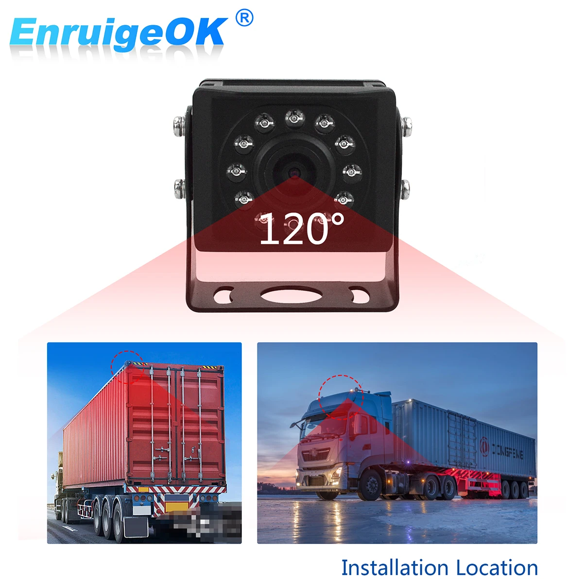 EnruigeOK רכב היפוך מצלמה Heavy Duty משאית 120° HD Rever מצלמה אחורית עם ראיית לילה IR עבור אוטובוסים, רכבי השטח, טנדרים קדימונים - 1