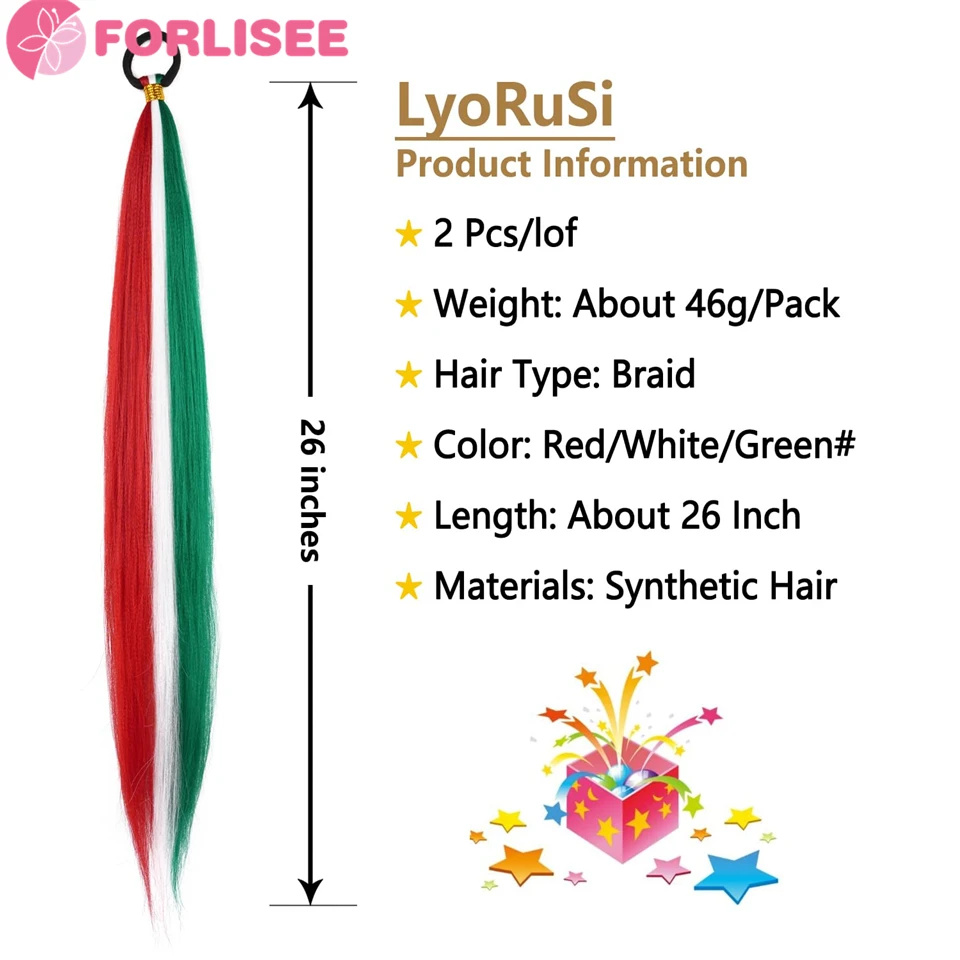 FORLISEE 2 חבילת קלוע חג המולד צבעוני הקוקו תוספות שיער אלסטי עם עניבה ישר אופנה לעטוף את פאת קוקו 25 Inche - 1