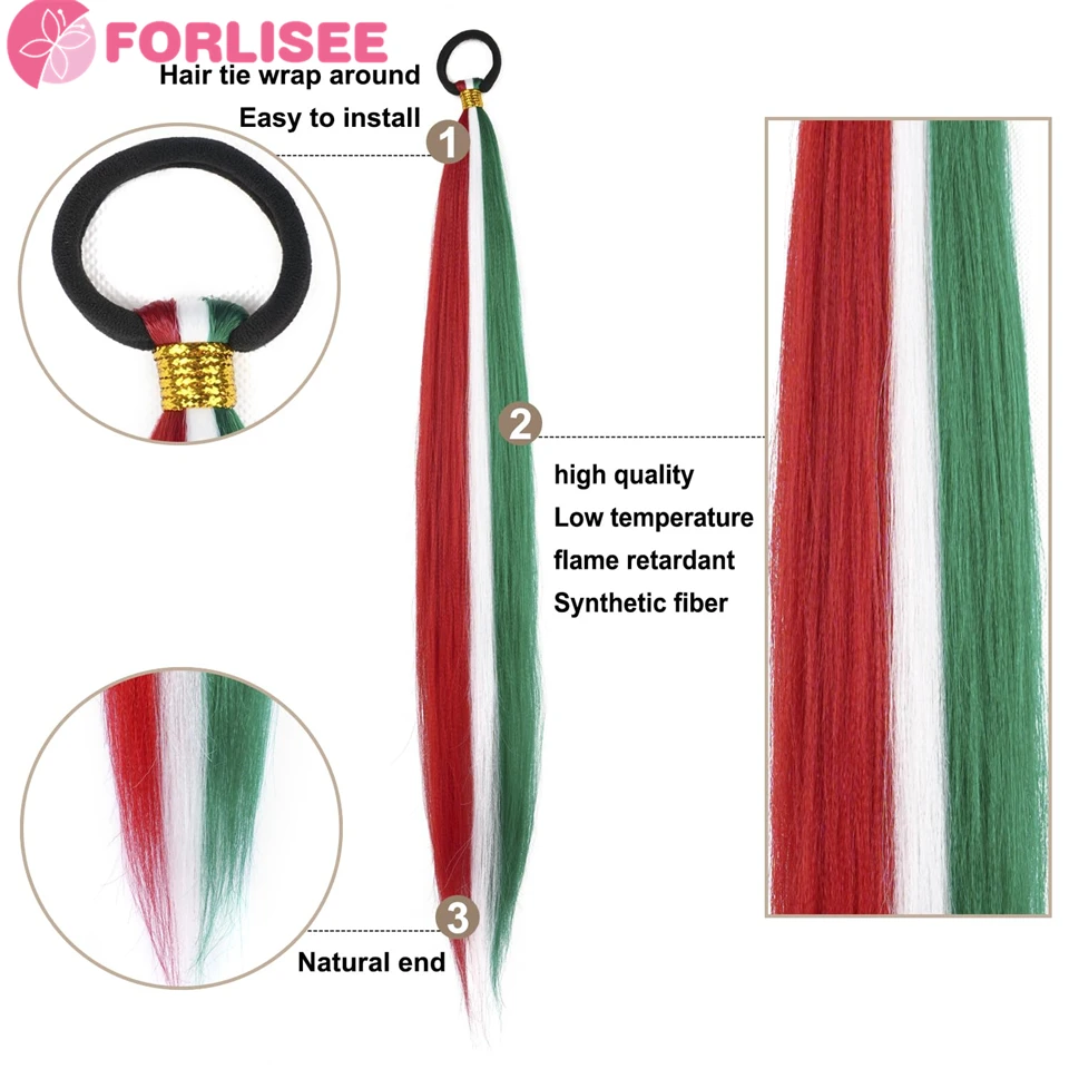 FORLISEE 2 חבילת קלוע חג המולד צבעוני הקוקו תוספות שיער אלסטי עם עניבה ישר אופנה לעטוף את פאת קוקו 25 Inche - 2