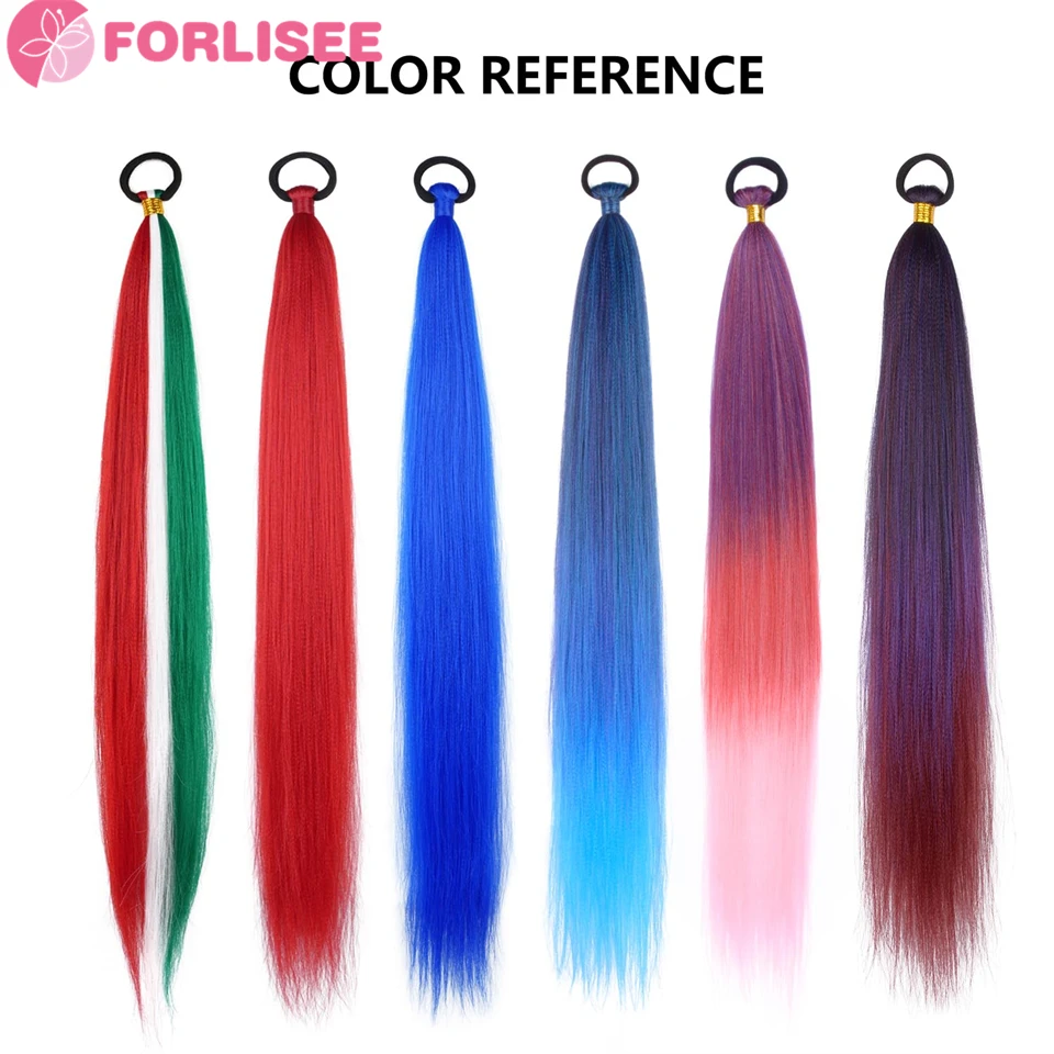 FORLISEE 2 חבילת קלוע חג המולד צבעוני הקוקו תוספות שיער אלסטי עם עניבה ישר אופנה לעטוף את פאת קוקו 25 Inche - 3