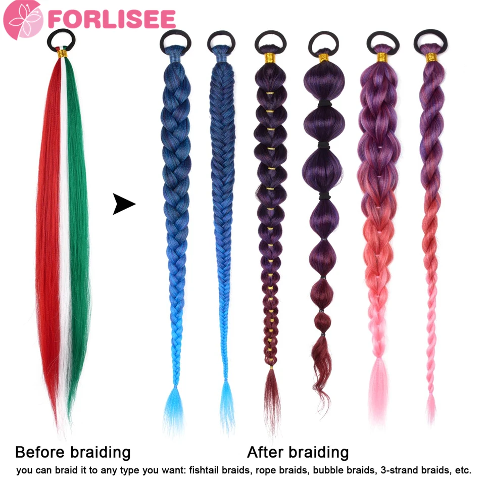 FORLISEE 2 חבילת קלוע חג המולד צבעוני הקוקו תוספות שיער אלסטי עם עניבה ישר אופנה לעטוף את פאת קוקו 25 Inche - 4