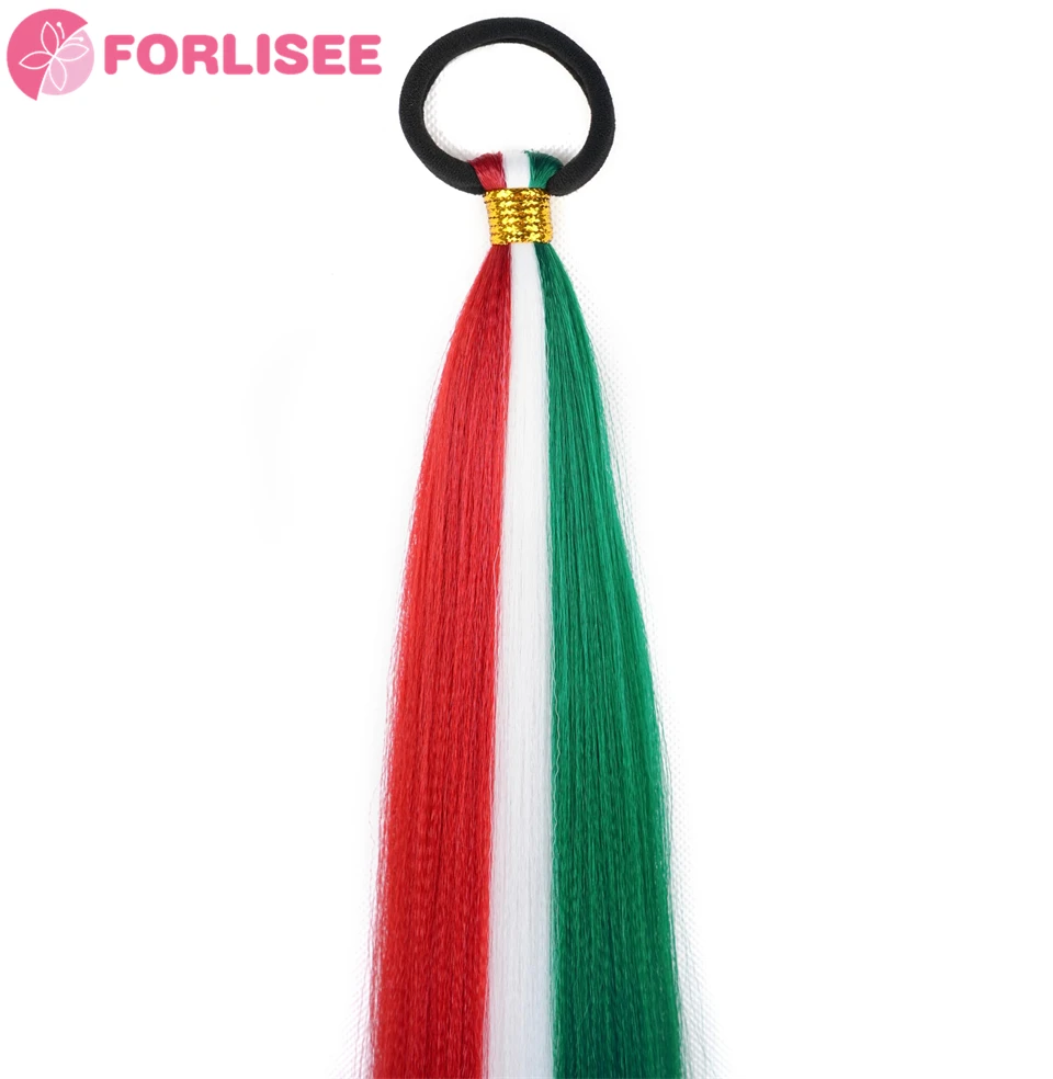 FORLISEE 2 חבילת קלוע חג המולד צבעוני הקוקו תוספות שיער אלסטי עם עניבה ישר אופנה לעטוף את פאת קוקו 25 Inche - 5