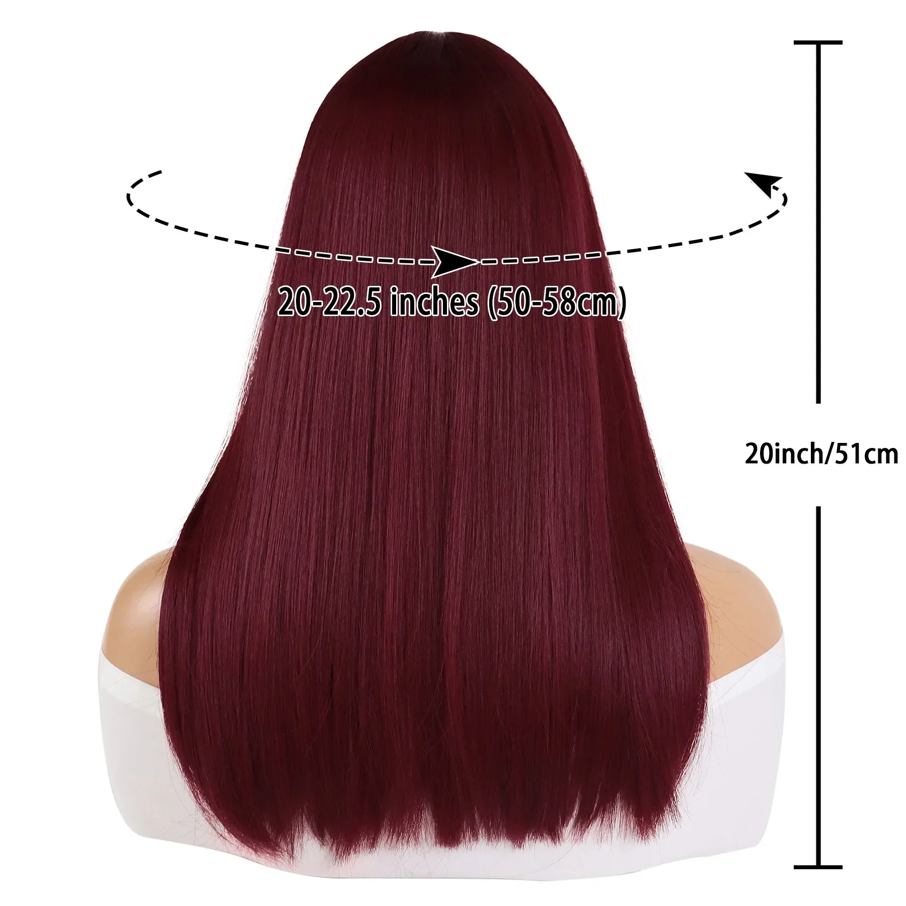 GNIMEGIL סינתטי ארוך אדום פאה עם פוני ישר תסרוקות שיער לנשים עמיד בפני חום סיבים קוספליי פאה לתחפושת חום הפאה - 1