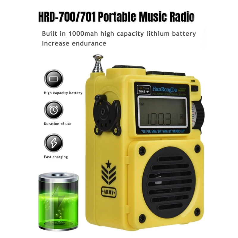 Hanrongda Hrd-701 נייד מלא הלהקה רדיו דיגיטלי סאב וופר איכות צליל Bluetooth כרטיס TF תצוגה דיגיטלית רדיו - 1