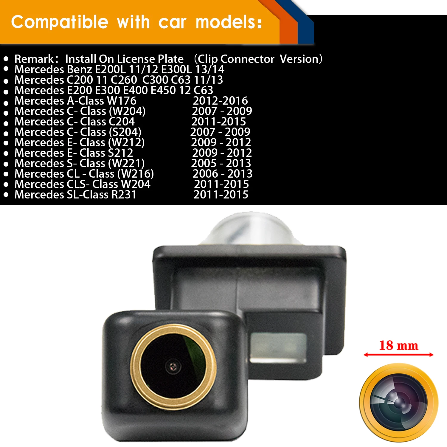 HD 1280*720p, מצלמה אחורית עבור מרצדס C Class W204 C180 C200 C280 C300 C350 C63 AMG 2007-2014 E קלאס W212 2009-2015 - 1