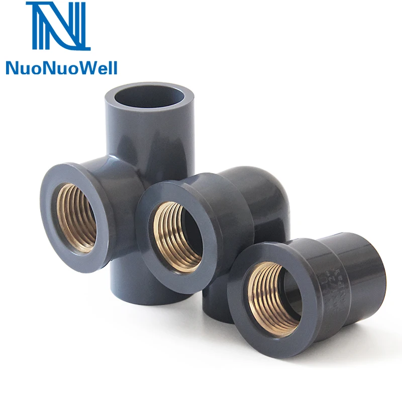 NuoNuoWell אפור PVC מחברי נחושת נקבה חוט x20mm/25mm/32mm ישר/90 מעלות מרפק/T מחבר צינור מתאמי - 0