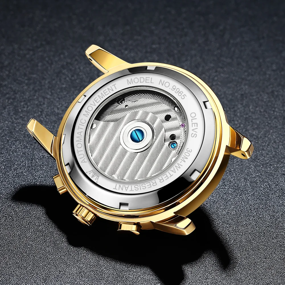 OLEVS מכאניים שעונים תאריך זוהר שעון גברים אוטומטי שעונים של גברים יוקרה המקורי מותג זהב פלדה טורבילון השעון - 4
