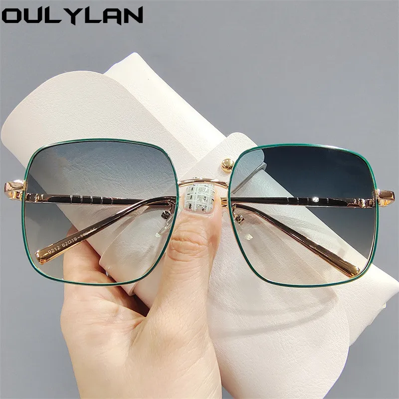 Oulylan גדול מסגרת מרובעת משקפי שמש נשים גברים אופנה שיפוע משקפי שמש גבירותיי מעצב מותג משקפי מתכת גוונים UV400 - 0
