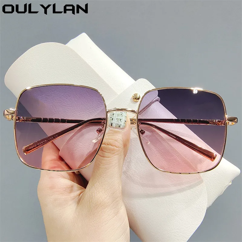Oulylan גדול מסגרת מרובעת משקפי שמש נשים גברים אופנה שיפוע משקפי שמש גבירותיי מעצב מותג משקפי מתכת גוונים UV400 - 1